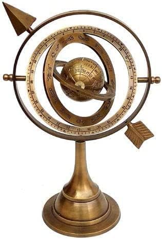 Antique Brass Armillary Sphere Sundial Globe Nautical Maritime Astrolabe Engraved Globe Armillary Glass Earth