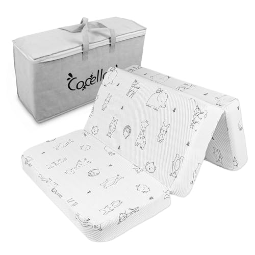 Image of Trifold Pack and Play Mattress, 38x26 Dual Sided Memory Foam Baby Mattress for Pack n Play, Portable Foldable Pack Play Mattresses with Breathable Animal Cover & Travel Bag