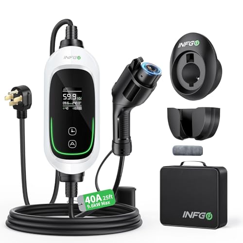 Level 2 EV Charger, 40 Amp, Portable EV Charger for Home, J1772, 25ft Cable, 240V, Charging Stations with LED Display and Breath Ring Indicator, NEMA14-50 Plug
