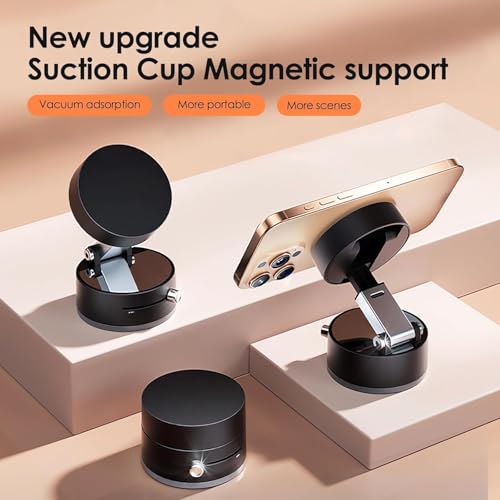 Image of Magnetic Car Phone Holder | Vacuum Suction Dashboard, Mirror & Gym Mount | Foldable Adjustable Mobile Stand | Hands-Free Phone Holder for iPhone & Smartphones
