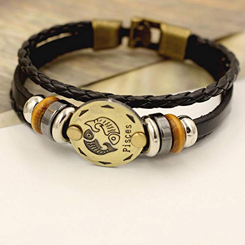 Bracelet en cuir vintage de qualité supérieure orné des 12 constellations