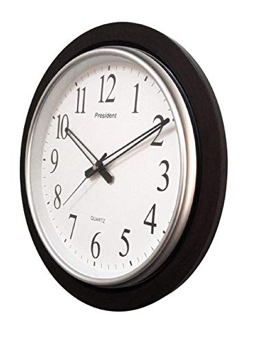 President Brand - Wooden Look 18-inch Wall Clock - Classic Roulette (Smove Movement, Black/Brown Frame) Black Model 3507