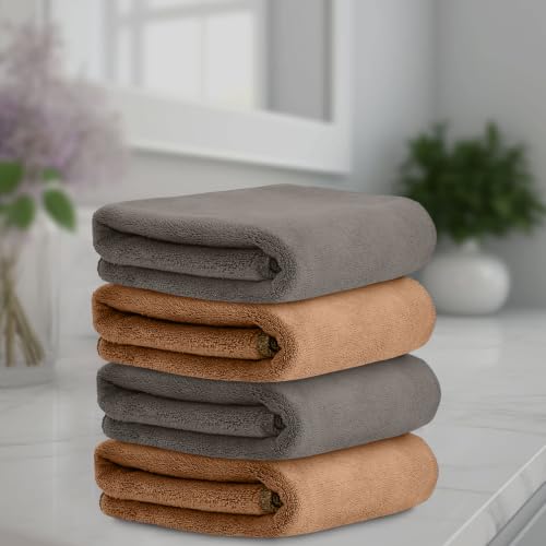 Image of HOUSSE Microfiber Face Towels | Ultra Absorbent, Odour-Free, Quick Dry 550 GSM Face Towel for Home, Gym, Travel, Running and Personal Use | 30x30 cm | Set of 4 Cocoa Brown & Indian Tan (Pack of 4)