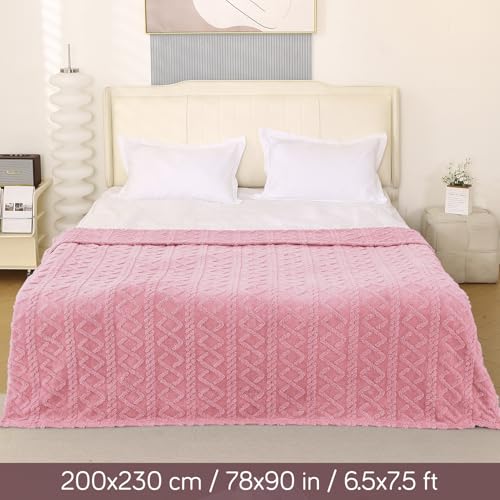 Image of HOKIPO Fleece AC Blanket Double Bed Queen, 200X230 Cm / 6.5X7.5 Feet, Baby Pink (AR-5743-PNK)