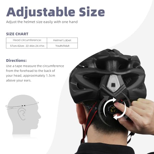 Shinmax Bicycle Helmet with Safety LED Light, CE Certified Bike Helmet Adjustable Mountain & Road Cycle Helmet for Men Women Adult Cycling Helmet with Detachable Visor Backpack Lightweight MTB Helmet - Image 8