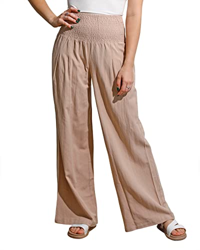 utcoco Womens Wide Leg Linen Palazzo Pants Casual Elastic Waisted Loose Fit Trousers4