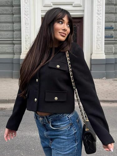 Chic & Cozy: Womens Fall Winter Jacket with Round Neckline in Black, X-Small - Image 4