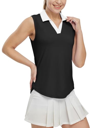 Image of BGOWATU Women's Sleeveless Golf Polo Shirts Collared V Neck Tennis Tank Tops UPF 50+ Quick Dry Lightweight