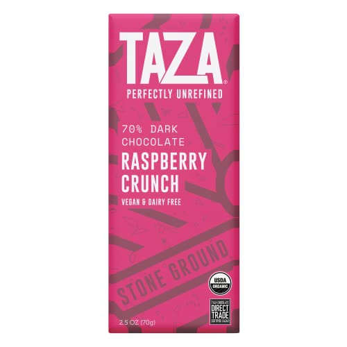 TAZA CHOCOLATE | Raspberry Crunch Stone Ground Chocolate Bar | 70G | Pack of 2 | Organic, Vegan, Gluten-Free