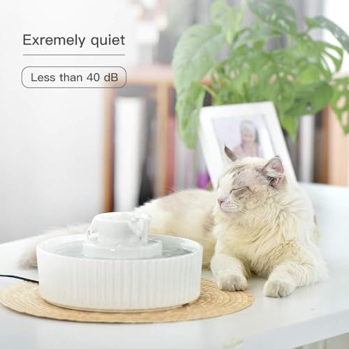 Image of Cepheus Pet Drinking Fountain-2.1L /71oz Ceramic Cat Water Fountain-Automatic Ceramic Water Fountain for Cats and Dogs with with Ultra-Quiet Pump(White)