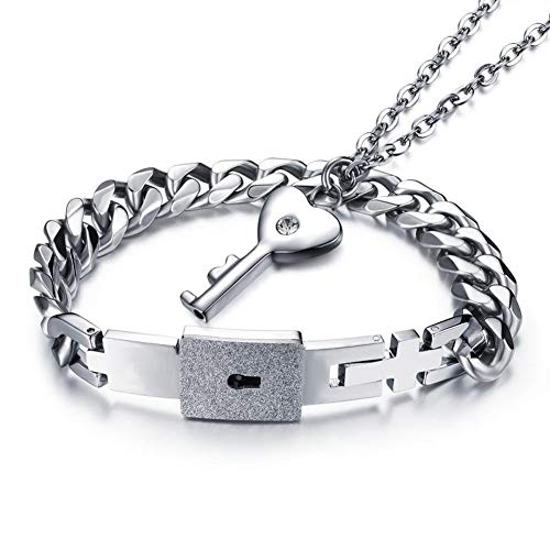 Preisvergleich Produktbild Carykon Konzentrisches Schloss für Paare, Anzug, Halskette, Schlüssel, Titanstahl-Schmuck