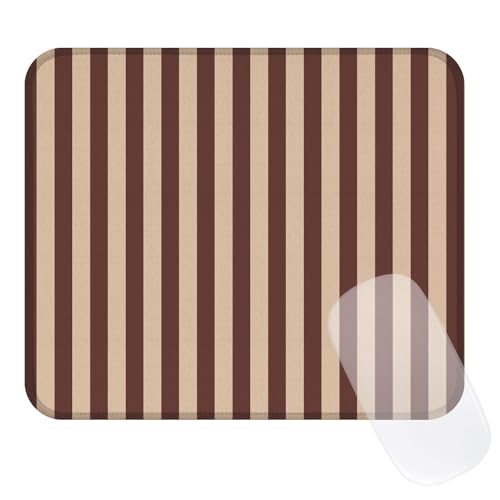 Image of Square Cute Striped Mouse Pad with Stitched Edge, Premium Waterproof Cloth Aesthetic Small Stripe Mouse Mat, Non-Slip Rubber Base Funny Mousepad Desk Accessories,Striped Brown Khaki
