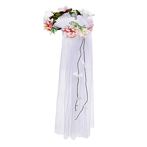 Funbase Silk Flower Crown Mantilla Vine Ribbon Headband Wedding Beach Wreath