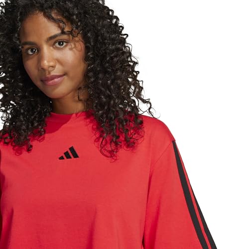 adidas Damen Essentials 3-Stripes Cotton T-Shirt, Pure Ruby/Black, XXS – Ansicht 3