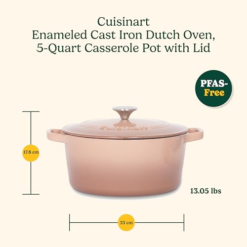 Image of Cuisinart Enameled Cast Iron Dutch Oven, 5-Quart Casserole Pot with Lid, Comfortable Handles, Stovetop, Oven and Broiler Safe, Mocha (CI650-25GMC)