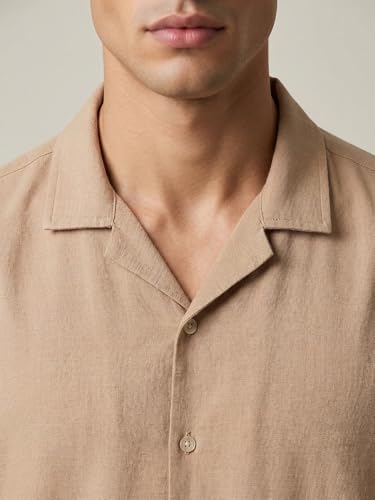 Image of Urbano Fashion Men's Cotton Half Sleeve Relaxed Fit Textured Shirt with Cuban Collar