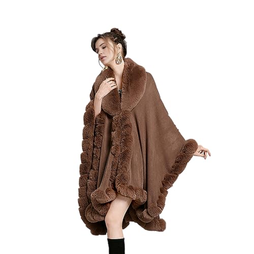 Women Fur Collar Cape Thick Cardigan Coats Fall Winter Faux Fur Shawl Cloak for Dress Evening Party4