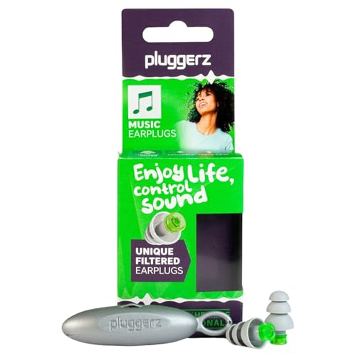 Pluggerz Enjoy Music Earplugs, Skin-Friendly Material Ear Plugs with Filter, 23–28 dB Noise Reduction Rating, Universal-Fit Hearing Protection for Concerts, Festivals, Musicians & Events, 1 Pair