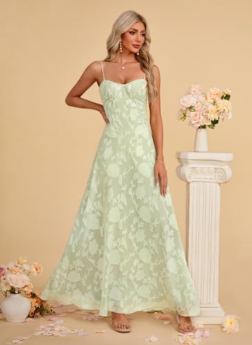 Image of Women's Elegant Wedding Guest Dress Spaghetti Straps Slim Fit Floral Sleeveless Formal Dress Maxi Evening Party