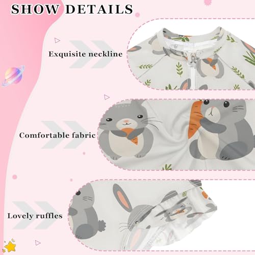 Grey Rabbit Holding Carrot Girls Long Sleeve Swimsuits One Piece Zipper Bathing Suit UPF 50+ Rashguard Swimwear4