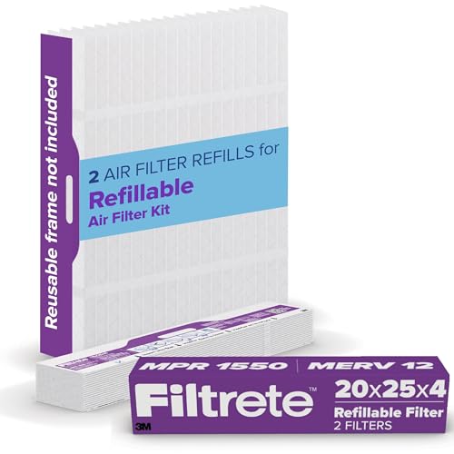 Image of Filtrete 20x25x4 Refillable Air Filter replacement, MPR 1550, MERV 12, Allergen Bacteria & Virus, 2 Pack, use with reusable air filter frame of Filtrete Refillable Air Filter Kit, for HVAC, Furnace