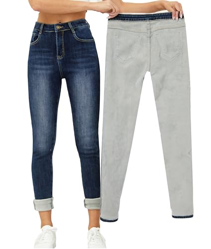 Yehopere Damen Winter Fleece Gefüttert Jeans Slim Fit Warme Skinny High Waist Denim Jeans, Blau AS1, M