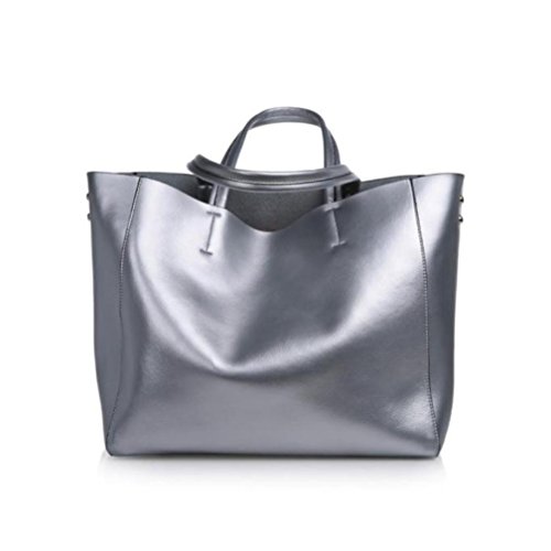 ESAILQ Automne et hiver nouveau sac à main en cuir de mode grand sac sac à bandoulière en cuir féminin sac à grande capacité (Argenté)