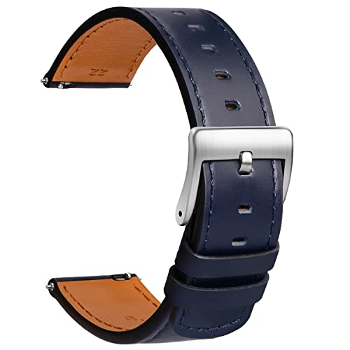 Tstrap Correa Reloj Cuero 21mm - Correa de Reloj de Liberación Rápida Azul Suave - Bandas de Reloj Deportivo para Hombres y Mujeres - Bandas de Reloj Inteligente - 18mm 19mm 20mm 21mm 24mm