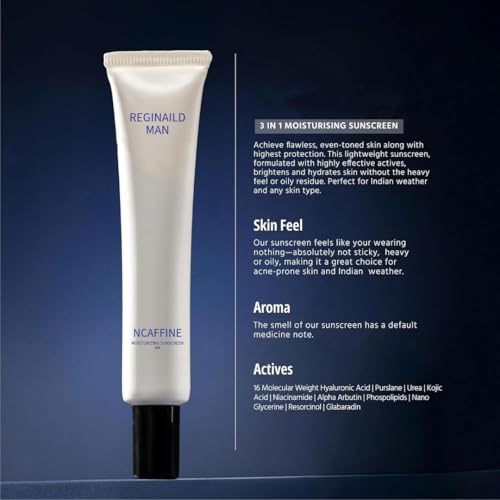 Image of Reginailld Man Sunscreen SPF 50 PA++++ | Brightening & Moisturizing | UVA & UVB Protection | Lightweight & Non-Greasy Formula | Broad Spectrum Sun Defense (50g, Pack of 3)