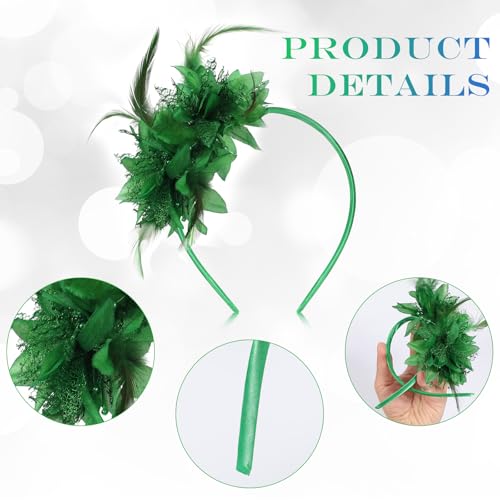 MWOOT Feather Headband, Artificial Flower Feathered Headpiece, Green Roaring 20s Fascinators for Women 1920s Feather Headwear - Image 2