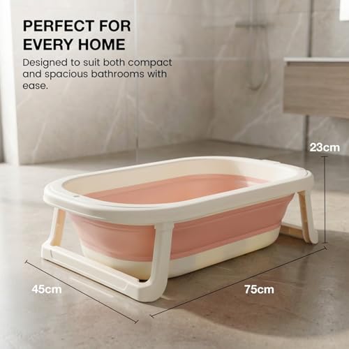 Image of Baybee Baby Bath Tub for 0 to 5 Years | Bath Tub for Kids with Anti-Slip Base & Quick Drain | Baby Bathtub for Kids with Heat Retention Design & Effortless | Foldable Bather for Newborn Babies (Pink)