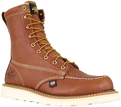 Thorogood American Heritage 8” Moc Toe Work Boots For Men Breathable Leather Boots With Slip-Resistant MAXWear Wedge Outsole and Goodyear Storm Welt, Tobacco Oil-Tanned - 10.5 2E US