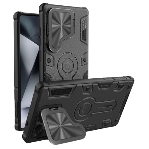Image of Nillkin Case for Samsung Galaxy S25 Ultra (6.8 inch Inch) CamShield Armor Prop Lens + Stand 360 Protect TPU + PC Anti Fall Edge Bags Black Color