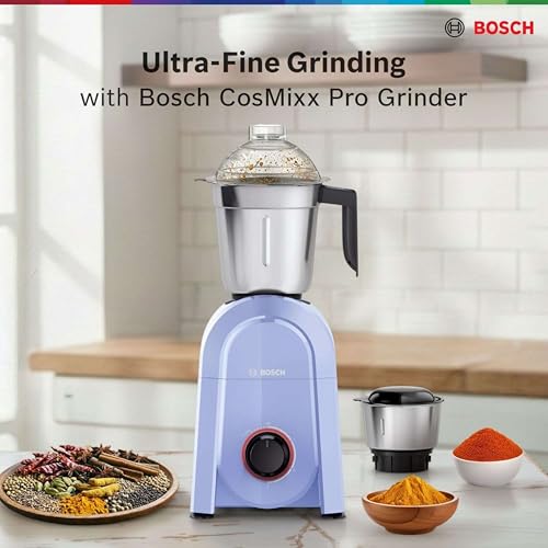 Image of Bosch CosMixx Pro 750W Mixer Grinder | German Engineering for Powerful & Ultra Fine Grinding | 3 Leak Proof Stainless Steel Jars | 22000 RPM Heavy Duty Motor | Overload Protection (MG8413C4SI)