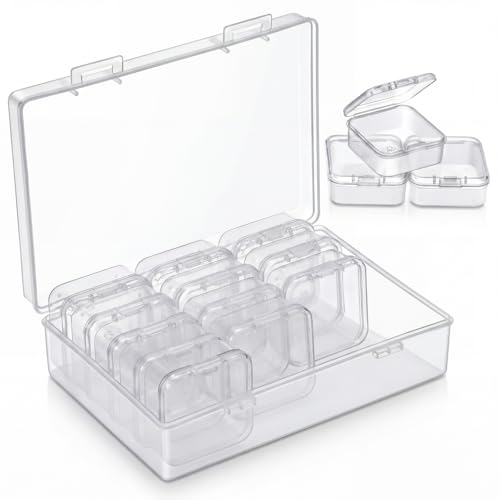 Image of Blulu 13 Pieces Small Bead Organizers Plastic Bead Storage Containers with Lids Mini Clear Storage Cases Transparent Craft Boxes for Jewelry Diamonds DIY Art Craft Accessory(1.7 x 1.7 x 0.8 Inch)