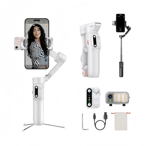 Image of Hohem iSteady V3 Gimbal Stabilizer, Magnetic AI Tracking, Removable Remote, 3-Axis Smartphone Gimbal with Built-in Telescopic Rod and Tripod, Perfect for Content Creators (White)