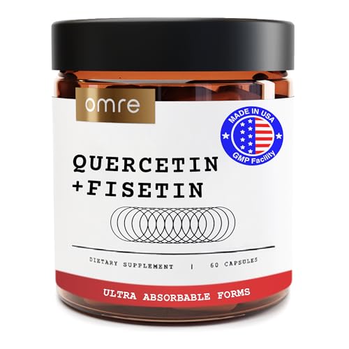 OMRE Quercetin and Fisetin Supplements - Third-Party Tested Senolytic Supplements for Aging Support - 500mg Quercetin Phytosome and 100mg Fisetin - Highly Bioavailable Forms
