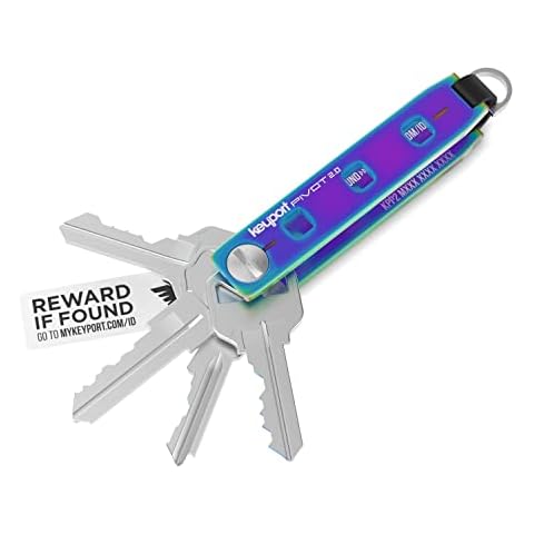 Keyport Pivot 2.0 Iridescent Key Organizer: Premium Key Organizer Keychain w/Auto Key Ring + Lost & Found | Compact Car Key Holder | Minimalist EDC Key Chain | Stainless Steel (Rainbow, Oil Slick) Cover