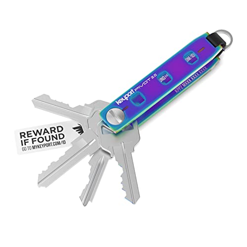 Keyport Pivot 2.0 Premium Stainless Steel Key Organizer - EDC Key Holder with D-Ring for Key Fob and Lost & Found Service - Customizable Modular Design - Keychain Alternative Gift - Iridescent Finish