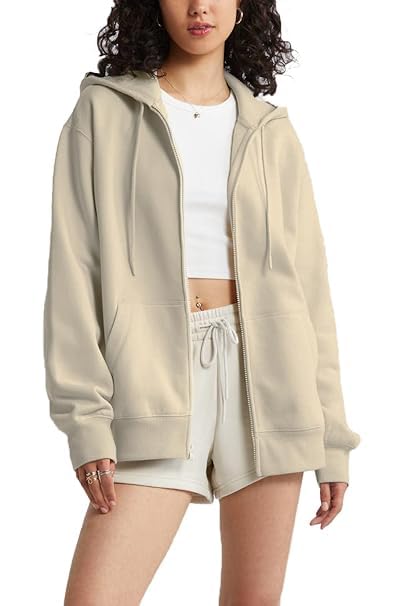 Koverify Cotton Plain Hooded Neck Oversized Zipper for Women