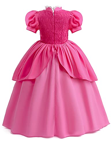 Oumbivil Princess Peach Cosplay Costume For Girls Kids Princess Peach Dress With Wig Crown Gloves Birthday Halloween Costumes Ou053L #TOP5