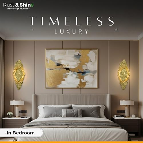Image of Rust & Shine Modern Brass Wall Light for Home Decoration Decorative Wall Lamp for Living Room Bedroom & Hall Wall Mounted Light Bedside Wall Light Fancy Indoor Lighting Fixture