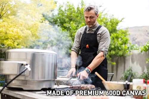 Image of Solo Stove Apron | Durable Canvas Cooking Apron with Adjustable Straps, 6 Pockets, and Towel Loop - Perfect for Men and Women Chefs - Black, 600D Canvas Material, Onesize
