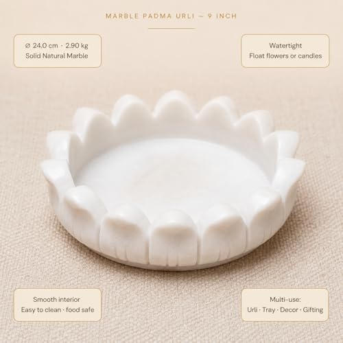 Image of Marble Urli Bowl for Home Decor | Handcrafted Floating Bowl, Decorative Centerpiece for Living Room Table, Luxury Stone Urli Dish, Pooja Decor & Festive Gift Item (Padma /9 Inch)