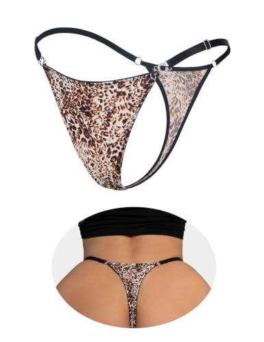 ohmydear String Femme Sexy Chic Tanga Ficelle Mini String Léopard Slip Entrejambe en Coton Bikini String sans Couture sous-Vêtement Lingerie Grandes Taille G-String T-Back Ceinture Réglable