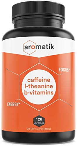 Aromatik Caffeine L Theanine Focus Supplement | Caffeine (100 mg) + L-Theanine (200 mg) + B Vitamins | Energy Focus Cognition | Made in The USA at an FDA Registered Facility | 120 Vegan Capsules