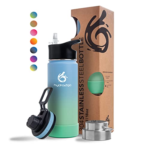 hydro2go Stainless Steel Water Bottle 530ml, BPA-free, keeps drinks hot 12H & cold 24H, for kids school, sports & outdoor