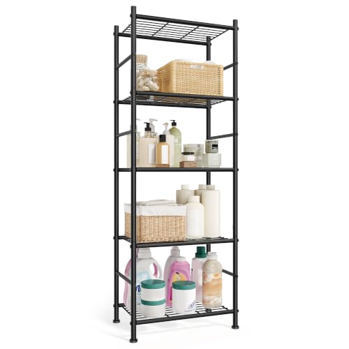 SONGMICS Esanteria Baño de 5 Niveles, Organizador de Almacenamiento de Acero, 40 x 30 x 144 cm, Estantes Ajustables, para Cocina, Baño, Capacidad de 100 kg, Negro Mate, Colección Davian BSC245BD01