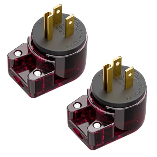 [2-Pack] NEMA 5-15P Right Angle Male Plug, ETL Listed 15A 125V 360° Rotatable Rewireable Connector, UL94-V0 Fire-Resistant Nylon & Copper, Fits 12~18AWG SJT/SVT Cord, Red Black Industrial Plug