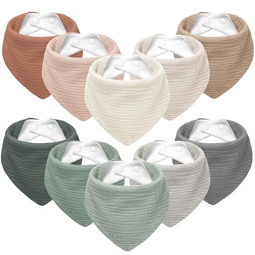 Susurration Bavoirs Bébé Bandana 10 Pièces,Mousseline Foulard Bavoirs Bebe Réglables Doux Pour Garçons et Filles (Gris Vert)